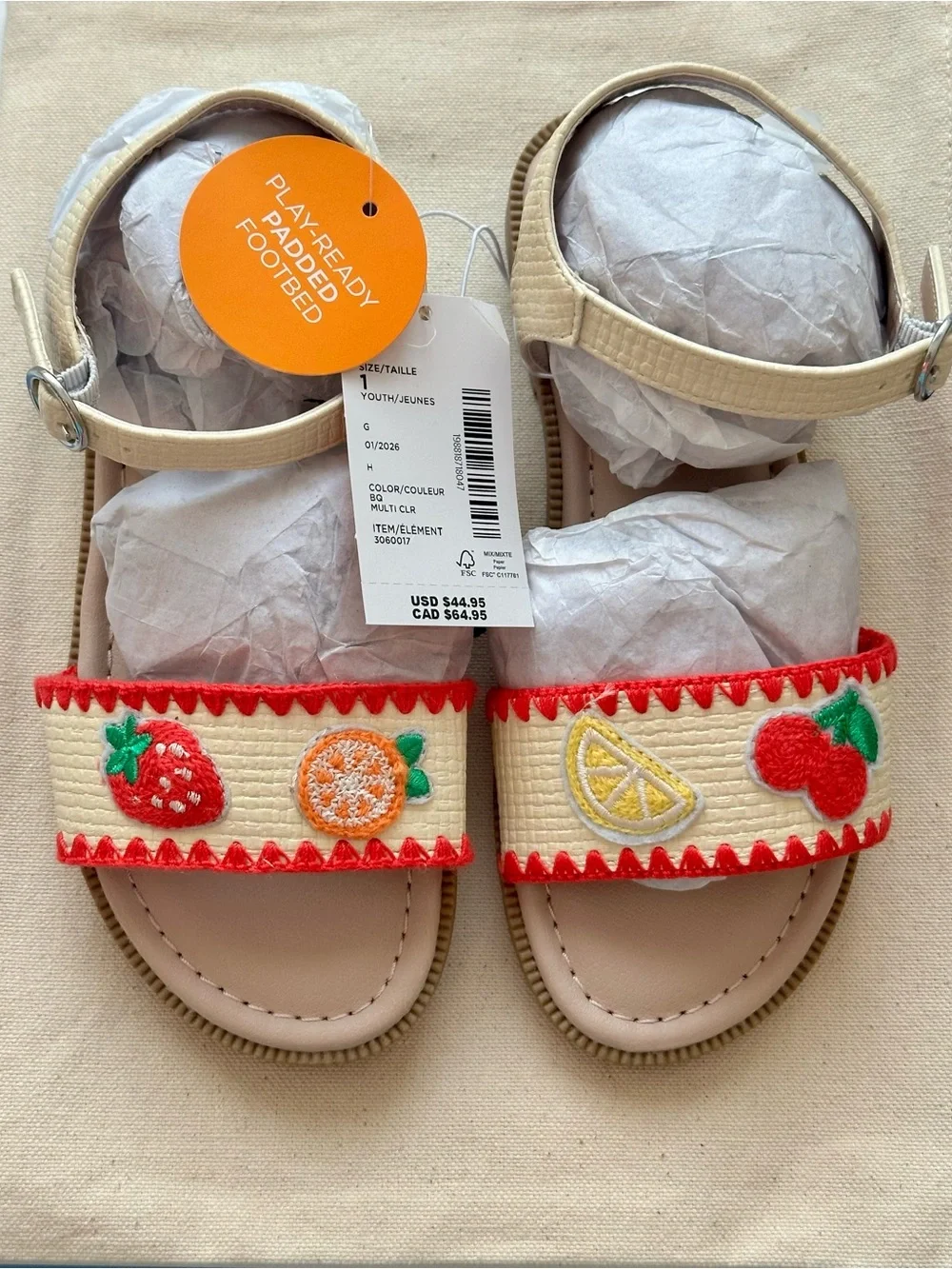 Gymboree Cream Fruit Appliqué Girls' Sandals with Pink Accents
